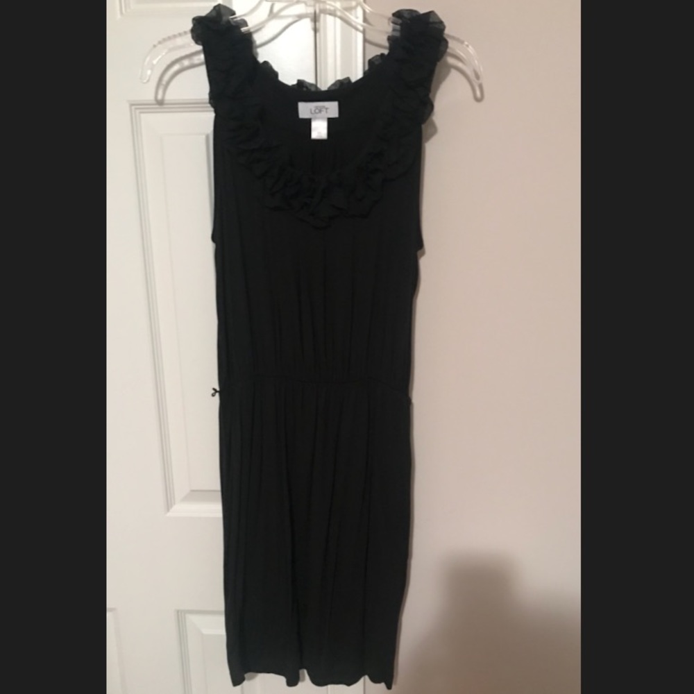 Ann Taylor Loft Black Dress Elastic Waist Floral